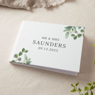 Green Eucalyptus Personalised Surname Wedding Guest Book