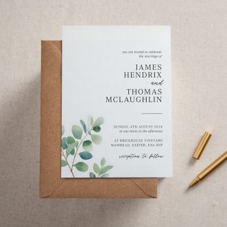 Watercolour Eucalyptus Printed Wedding Invitation