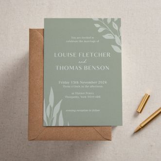 Watercolour Leaves Printed Wedding Invitation