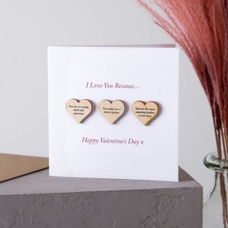3 Reasons I Love You Wooden Hearts Keepsake Card