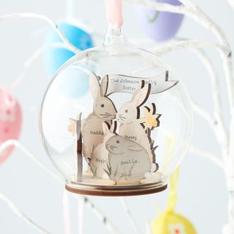 Personalised 3D Wooden Bunny Family Easter Bauble