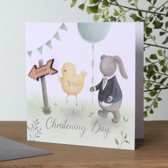 Bunny & Chick Christening Card