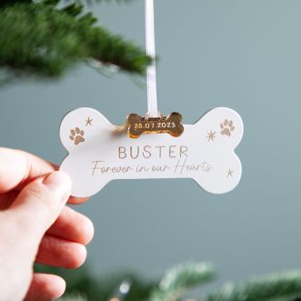 Metal Bone Personalised Pet Decoration with Gold Charm