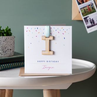 Confetti and Wooden Initial Hanging Keepsake Card