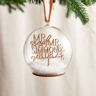 Couple's Cut Out Wooden Names and Date Personalised Christmas Bauble