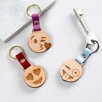 Engraved Wooden Emoji Keyring