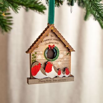 Family of Robins Christmas Bird House Decoration