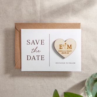 Floral Line Drawing Save the Date with Heart Magnet