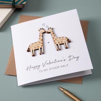 Wooden Giraffe Couple Card