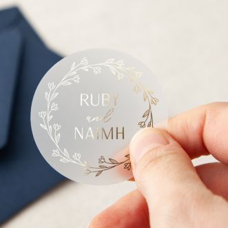 51mm Names and Wreath Foiled Wedding Stickers