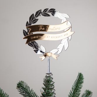 Metallic Mirror Laurel Wreath Personalised Christmas Tree Topper