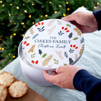 Holly & Berries Pattern Christmas Cake Tin