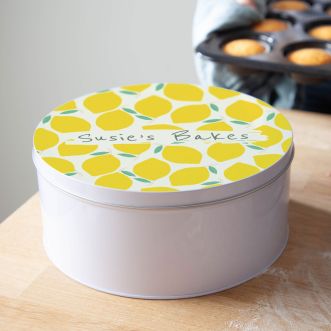 Lemon Pattern Personalised Cake Tin