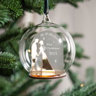 Metallic Couple's Silhouette & Frosted Arch Personalised Christmas Bauble