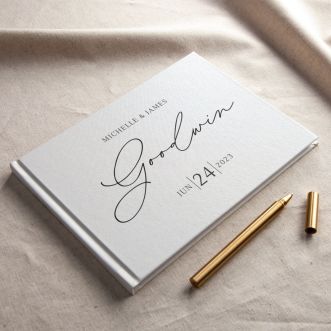 Modern Calligraphy Wedding Guest Book with Names & Date
