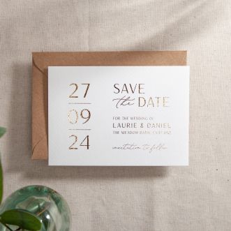 Foiled White Modern Elegance Save The Date with Bold Date