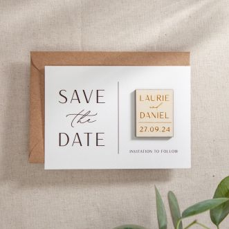 White 'Modern Elegance' Save the Date with Magnet