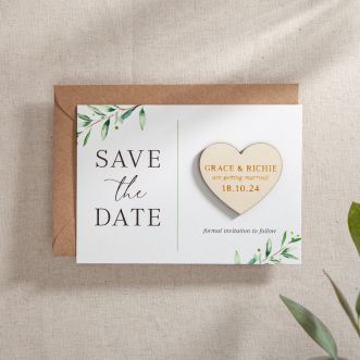 White 'Olive' Save the Date with Heart Magnet