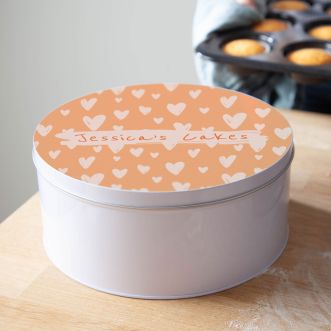Heart Pattern Personalised Cake Tin