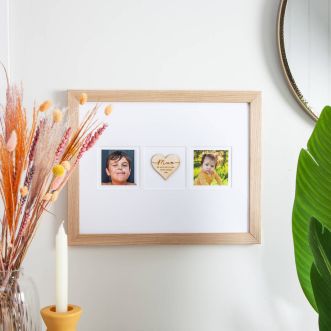 Engraved Wooden Heart and Photos Framed Print