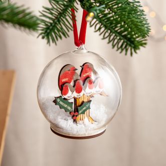 Personalised 3D Wooden Robin Family Bauble