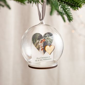 Personalised Heart Shaped Photo Couple's Christmas Bauble