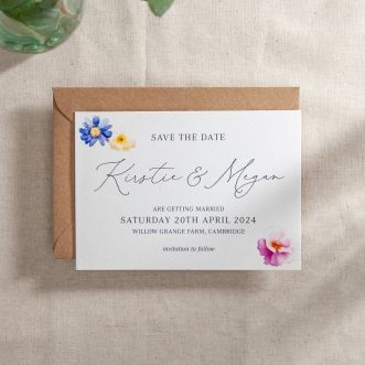 White Printed Pressed Floral Save the Date