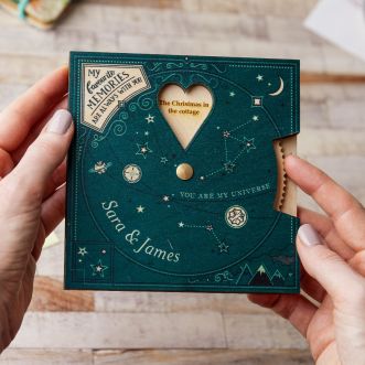 Space-inspired wooden wedding anniversary keepsake