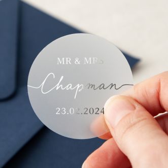 51mm Personalised Surname Modern Foiled Wedding Stickers