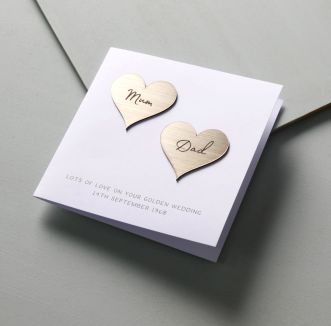 Golden (50th) Anniversary Metallic Hearts Card
