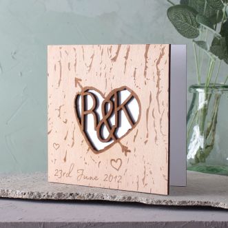 Wooden (5th) Anniversary Tree Carved Heart And Arrow Card