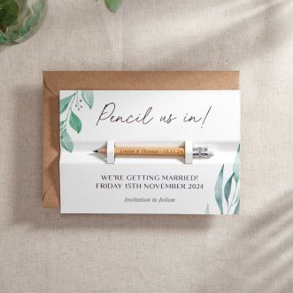White 'Watercolour Leaves' Pencil Us In Save the Date