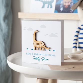 Personalised Wooden Dinosaur Birthday Card