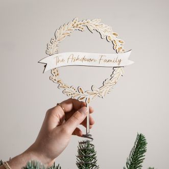 Wooden Engraved Wreath Personalised Christmas Tree Topper