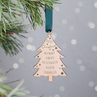 Personalised Wooden Christmas Tree Family Hanging Decoration