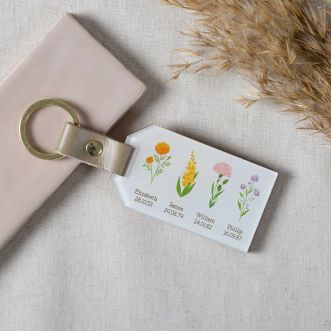 Wooden Personalised Birth Flowers Family Keyring