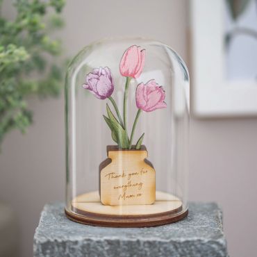 Wooden Tulips in Glass Dome