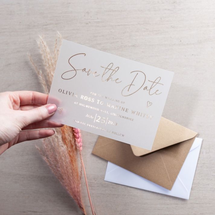 Scattered Hearts Foiled Vellum Save the Date