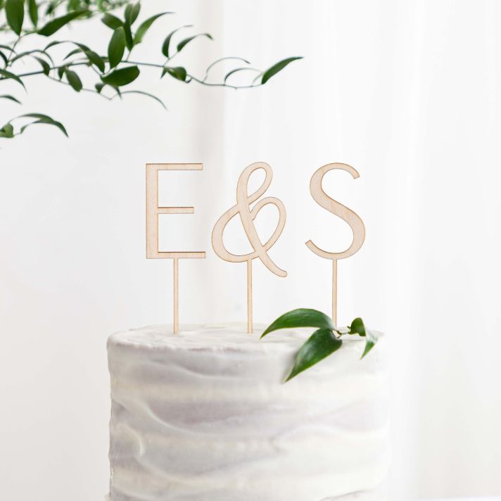 Wooden Couples Initials Cake Topper Set