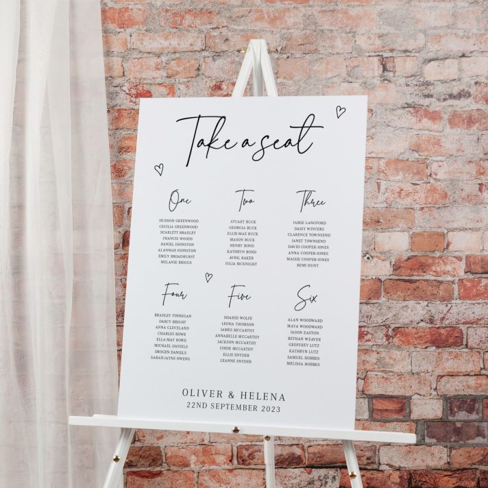 Scattered Hearts Wedding Seating Plan Sign