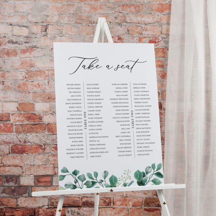 Blue Eucalyptus Wedding Banquet Table Plan Sign