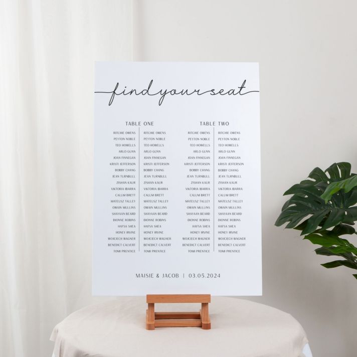 Minimal Script Wedding Banquet Table Plan Sign