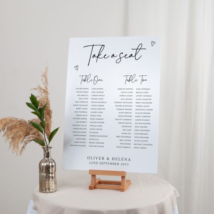 Scattered Hearts Wedding Banquet Table Plan Sign