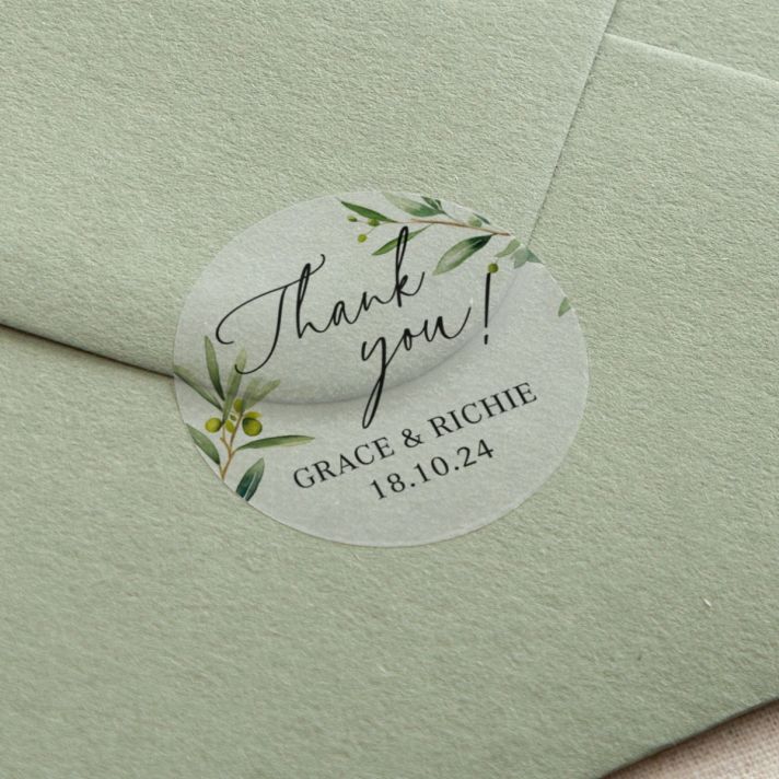 Olive Thank You Printed Wedding Stickers