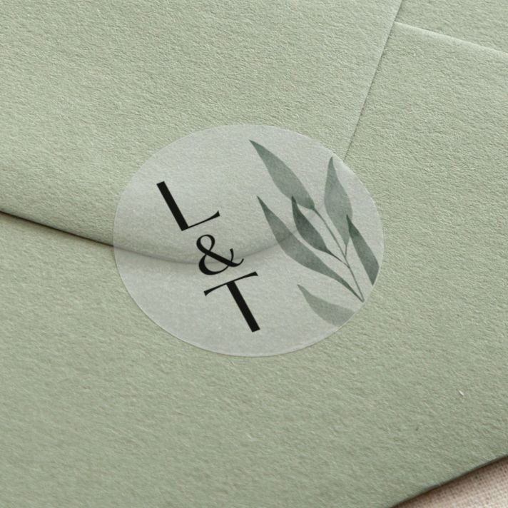 Watercolour Leaves Initials Printed Wedding Stickers