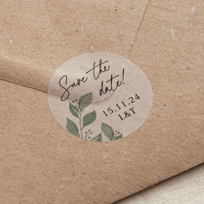 Watercolour Leaves Save the Date Printed Wedding Stickers