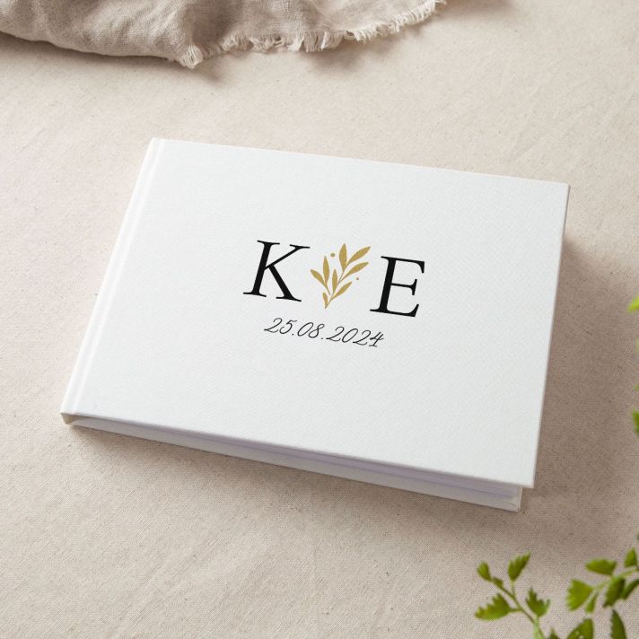 Gold Leaves Personalised Initials Wedding Guest Book