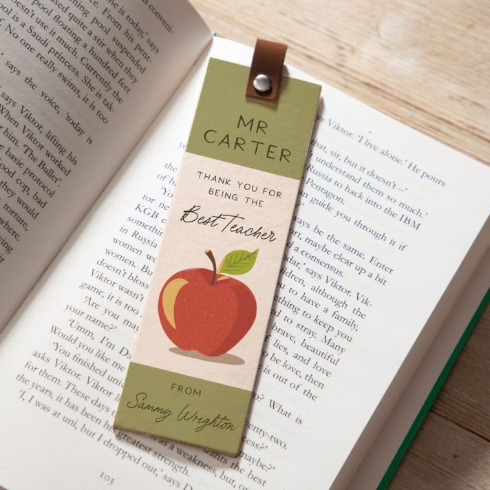 Apple Thank You Teacher Leather Bookmark