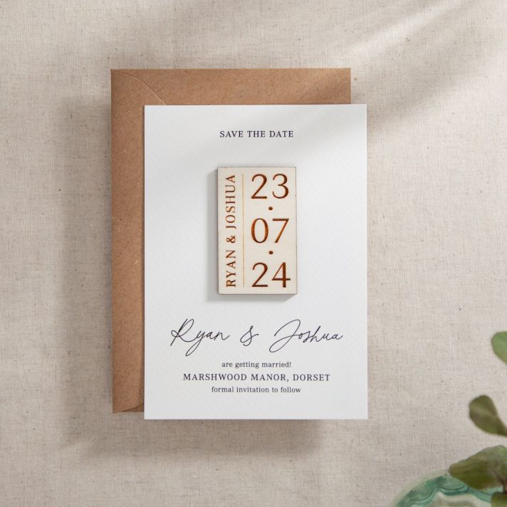 White 'Autograph' Save the Date with Bold Date Magnet