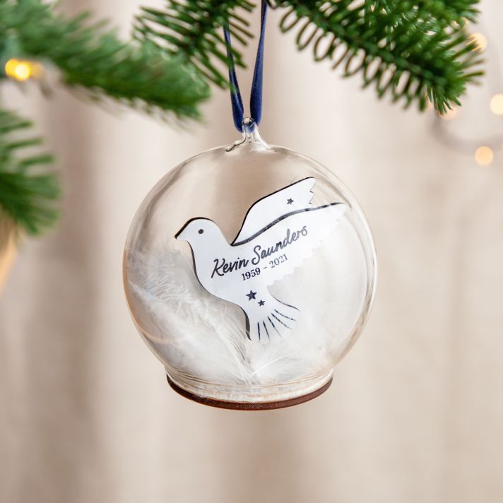 Metallic Dove Memorial Bauble with Feathers